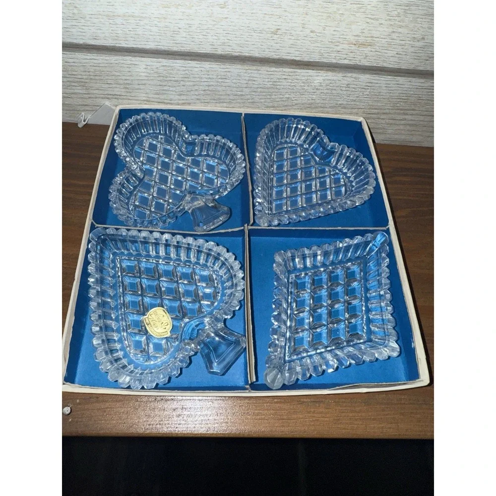 Antique BOHEMIA Glass SALTS Cards SPADE Heart DIAMOND Club‎ CZECHOSLOVAKIA